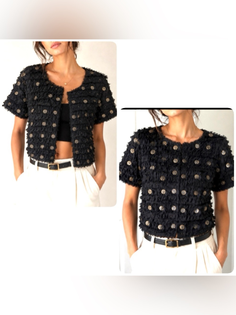 Michael Simon Vintage Black  Layered Gold Coin Festival Blouse Top‎